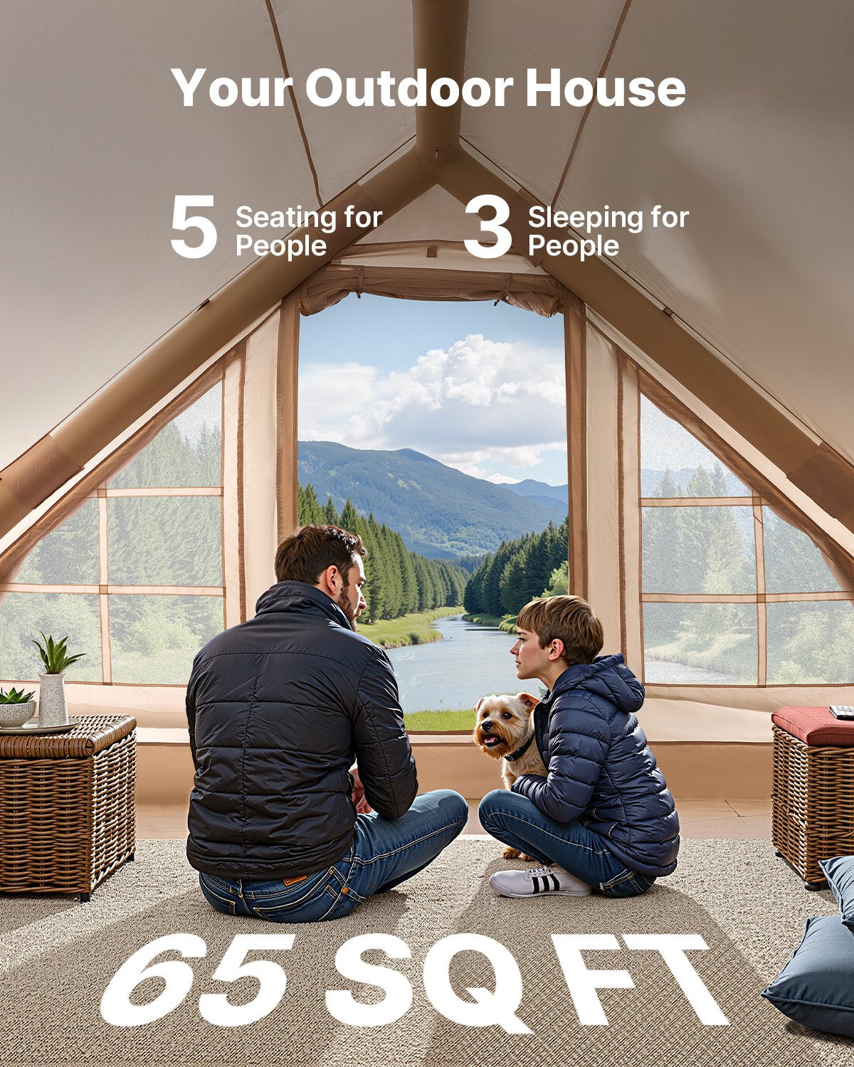 Inflatable Tent For Camping 3-5 Person Glamping Tent With Pump Canopy