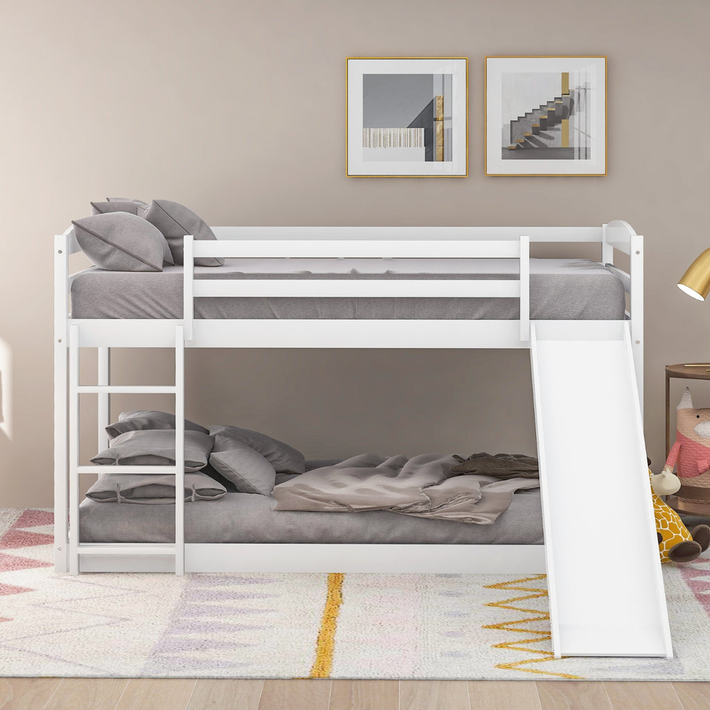 Twin Bunk Bed With Convertible Slide & Ladder, White