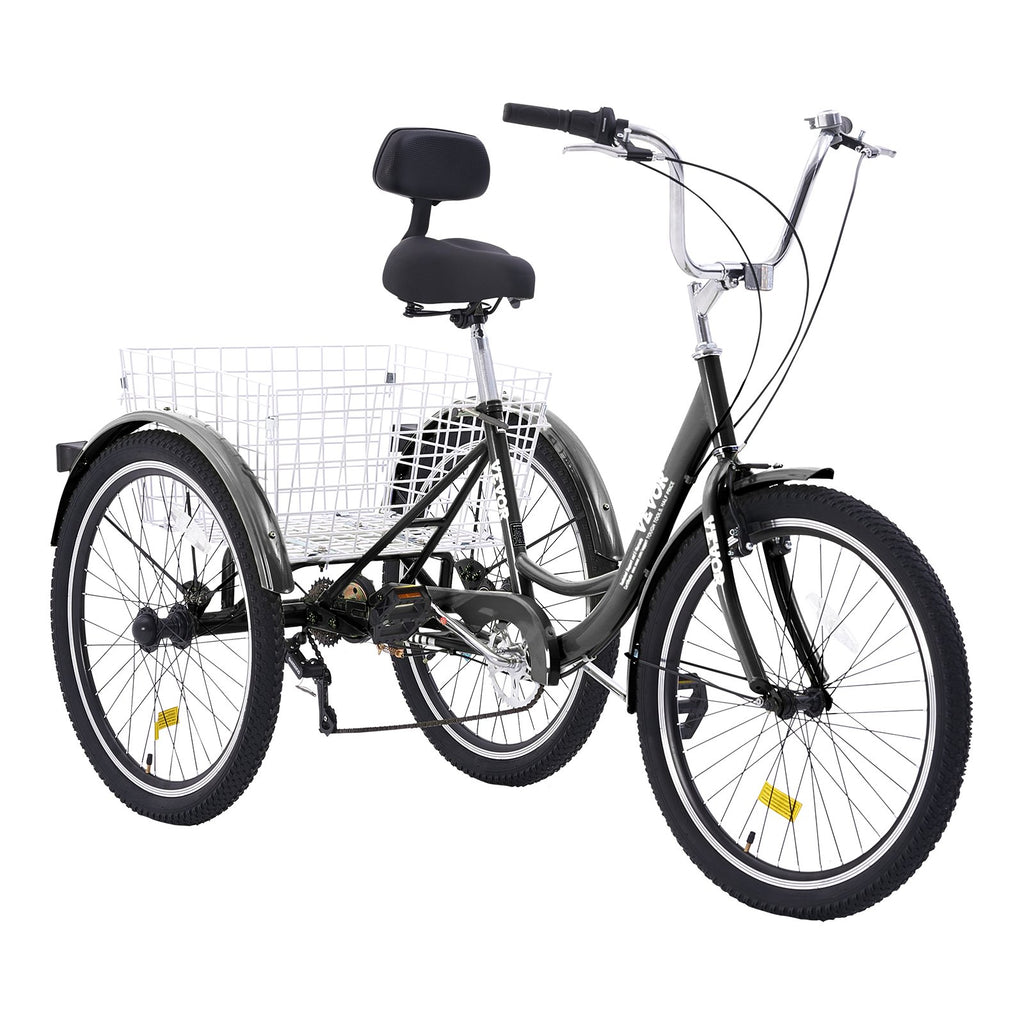 Adult Tricycles Bike, 7 Speed Adult Trikes, 24 Inch Three-Wheeled Bicycles, Carbon Steel Cruiser Bike With Basket And Adjustable Seat, Picnic Shopping Tricycles For Seniors, Women, Men  (Black)