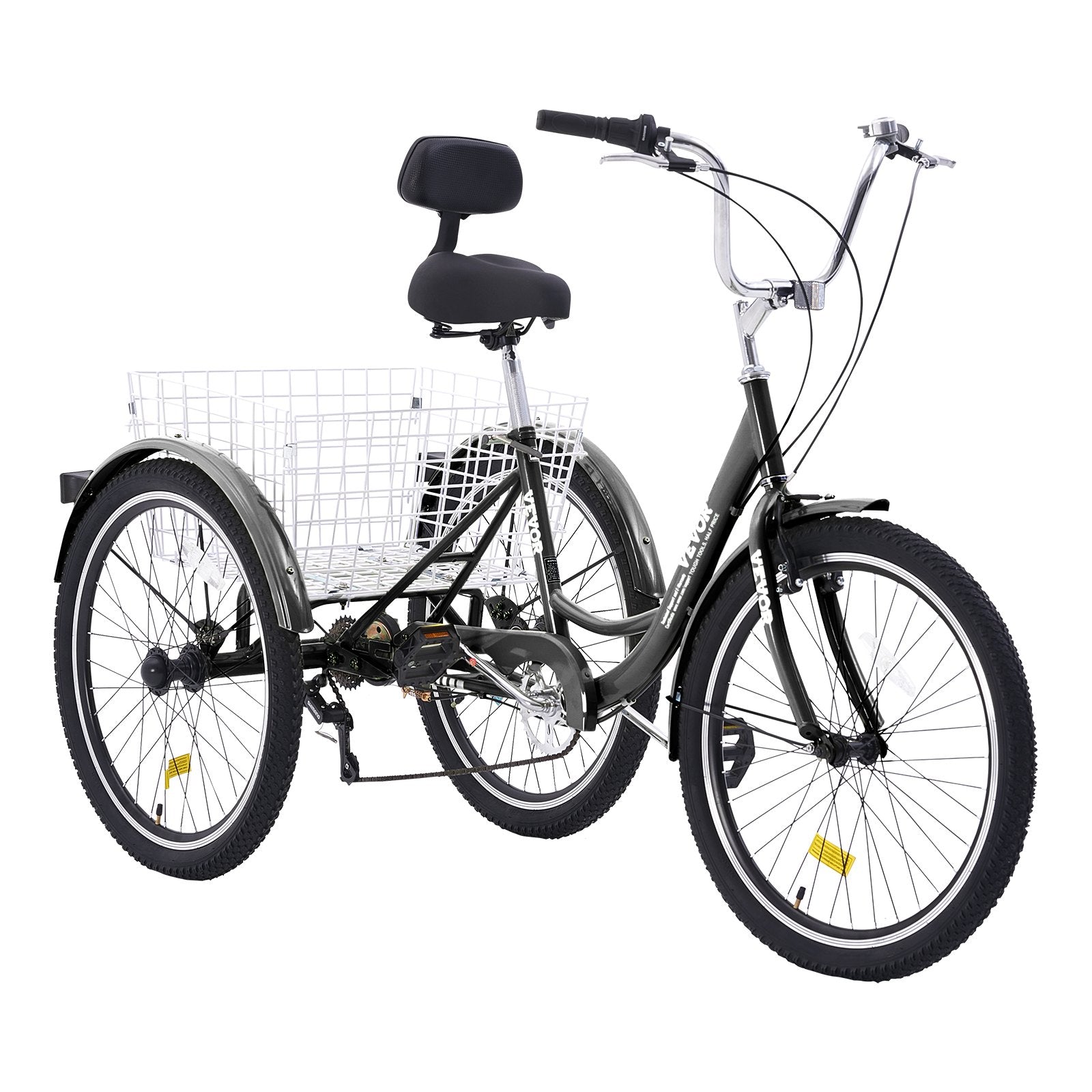 Adult Tricycles Bike, 7 Speed Adult Trikes, 24 Inch Three-Wheeled Bicycles, Carbon Steel Cruiser Bike With Basket And Adjustable Seat, Picnic Shopping Tricycles For Seniors, Women, Men  (Black)