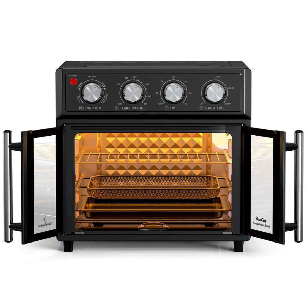 29.5 QT Air Fryer Convection Toaster Oven, French Door, 6 Slices, 1700W, Multifunction Oven, Air Fryer, Toast, Grill, Defrost, Bake, Time And Temperature Controls, Black