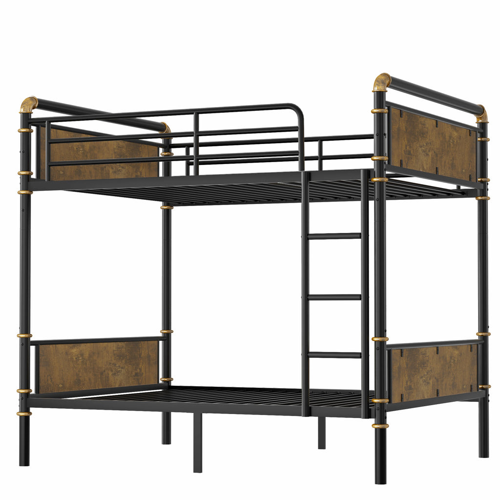 Double Bed Plus Double Bed Plus Metal Bunk Bed, Industrial Grade Detachable Bunk Bed With Safety Railing, Suitable For Teenagers, Black, Prohibited Platform Temu