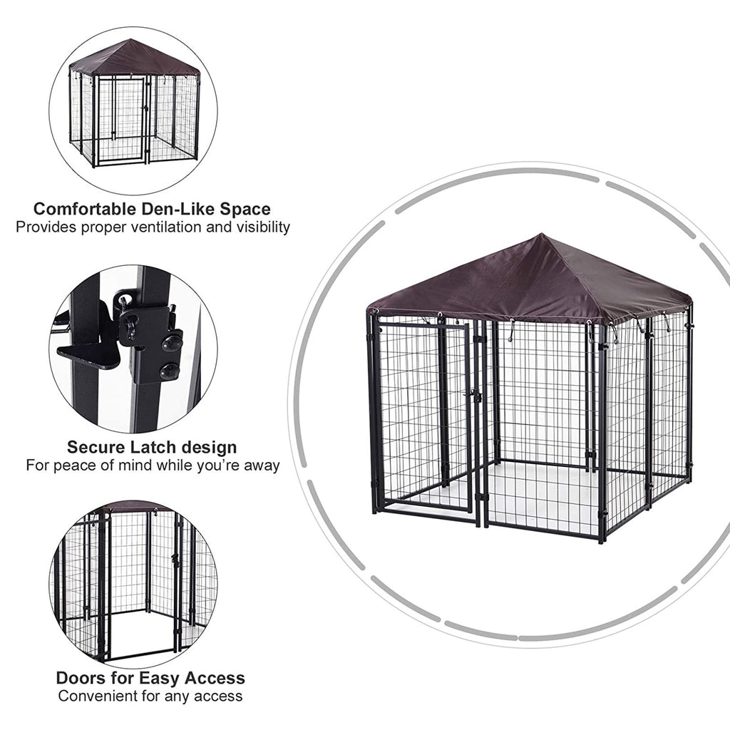 4.6' x 4.6' x 5' Outdoor Dog Kennel, Welded Wire Heavy Duty Dog Run, Dog Kennel Outside with Waterproof & UV Resistant Cover, for S&M Dogs, Black