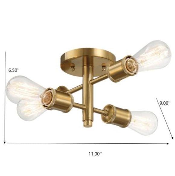 Ephemeral Four Lights Semi Flush Mount Retro Hallway Kitchen Bedroom Living Room Ceiling Pendant 11 W X 6.5 H