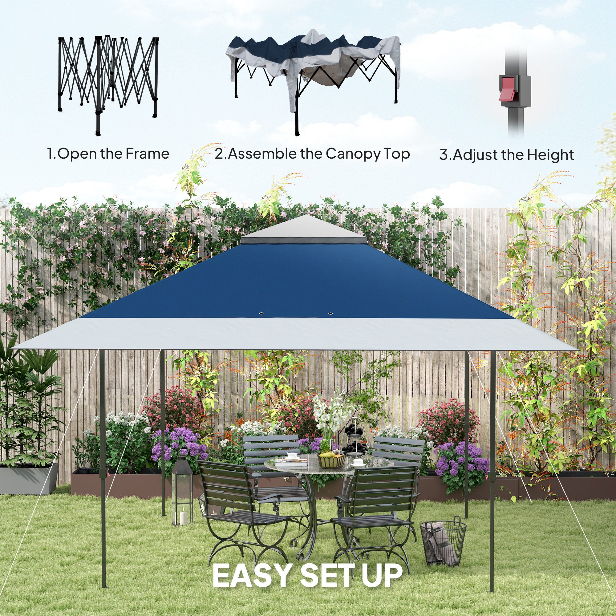 13' x 13' Pop Up Canopy Tent, UPF50+ Tents for Parties, Height Adjustable, with Wheeled Carry Bag and 4 Sand Bags, Navy