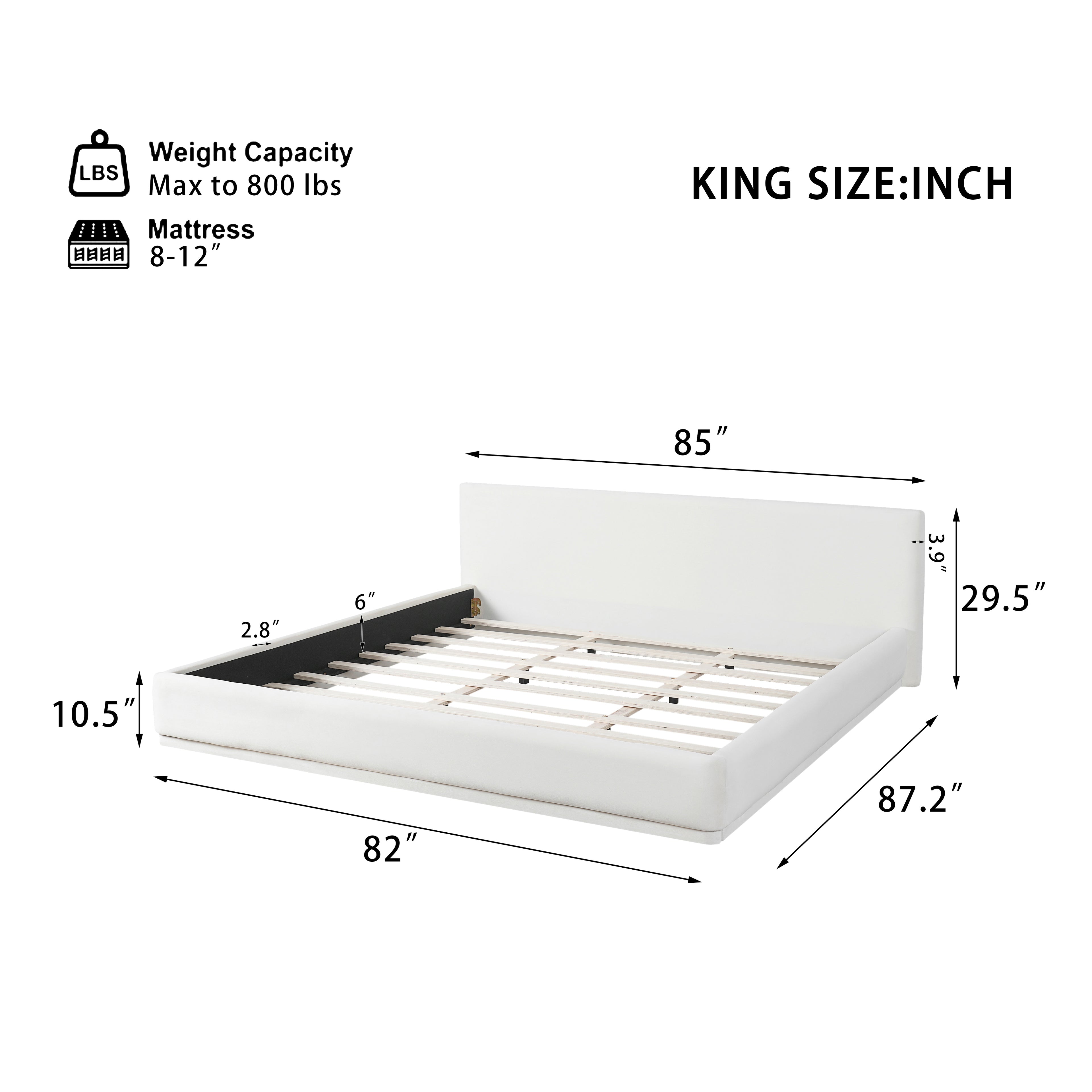 Soft And Comfortable Upholstered Bed. Luxurious And Cozy Bedroom Centerpiece, King Size, White