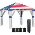 10' x 10' Pop Up Canopy Tent with Netting, Instant Tents for Parties, Height Adjustable, with Wheeled Carry Bag and 4 Sand Bags for Outdoor, Garden, Patio, American Flag