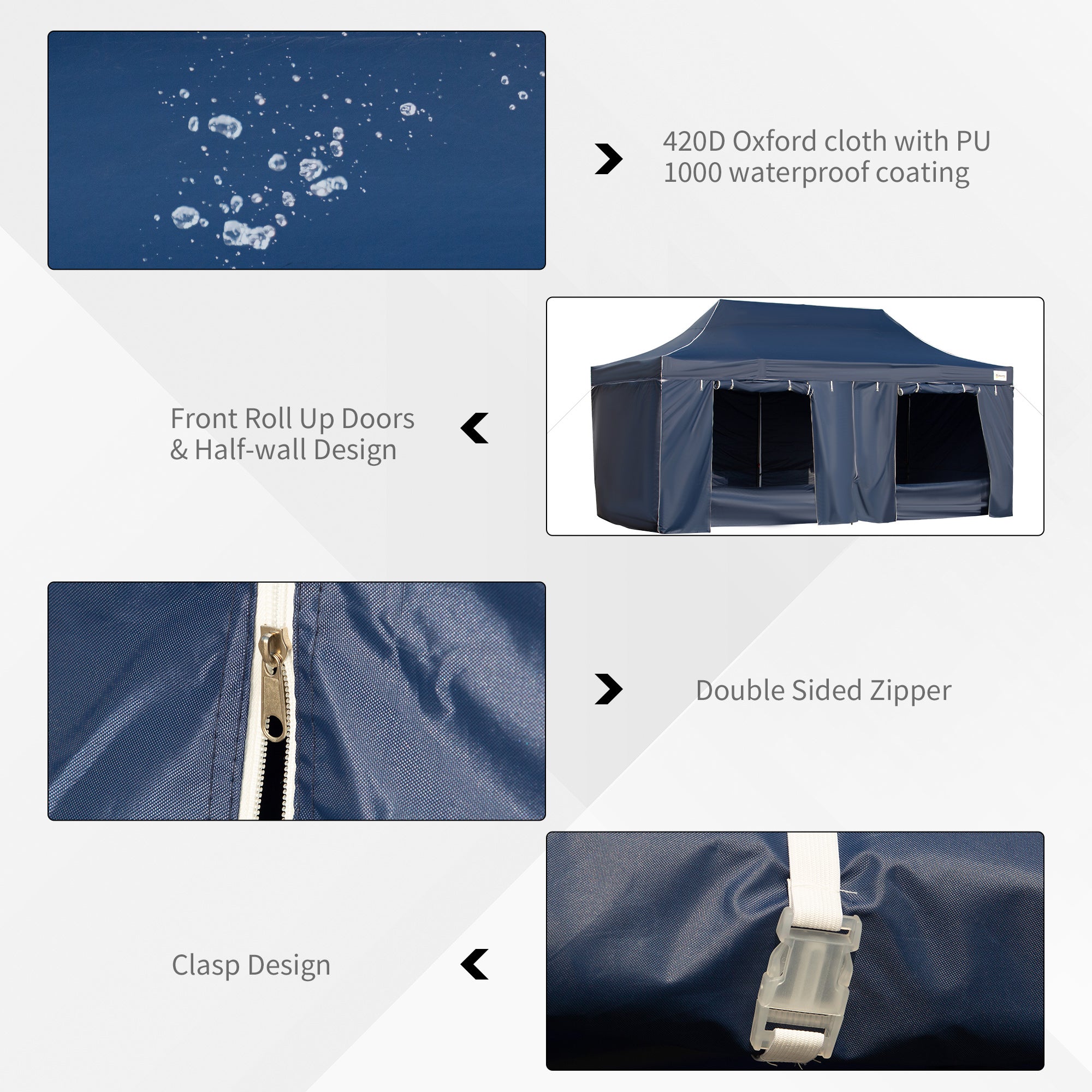 10' x 20' Pop Up Canopy Tent with Sidewalls & Doors, Instant Tents for Parties with Wheeled Carry Bag, Height Adjustable, for Outdoor, Garden, Patio, Blue