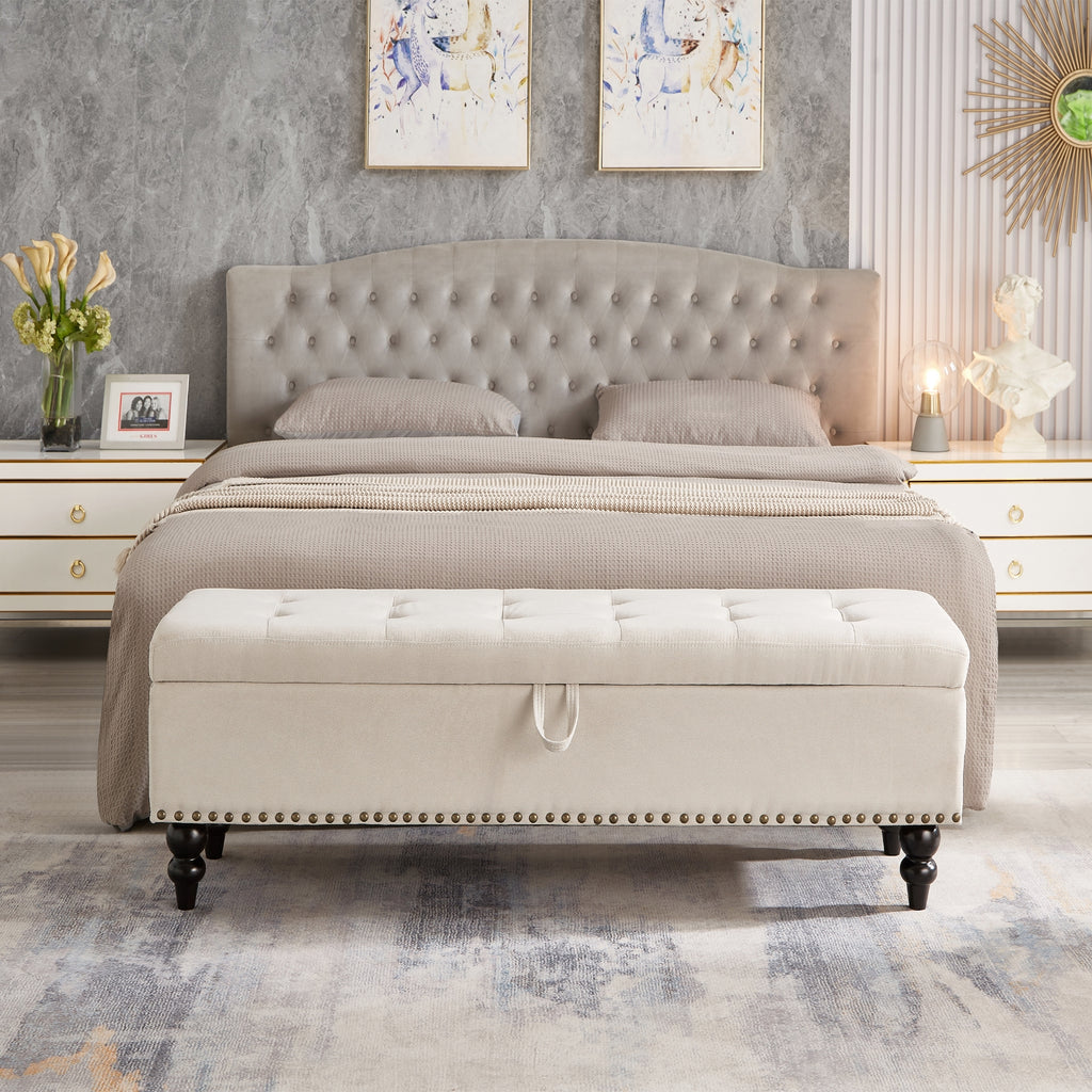 59 Bed Bench Ottoman With Storage Beige Fabric