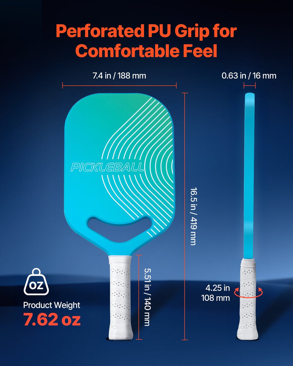 Pro Carbon Fiber Pickleball Paddle With Aero Throat Honeycomb Core Racket