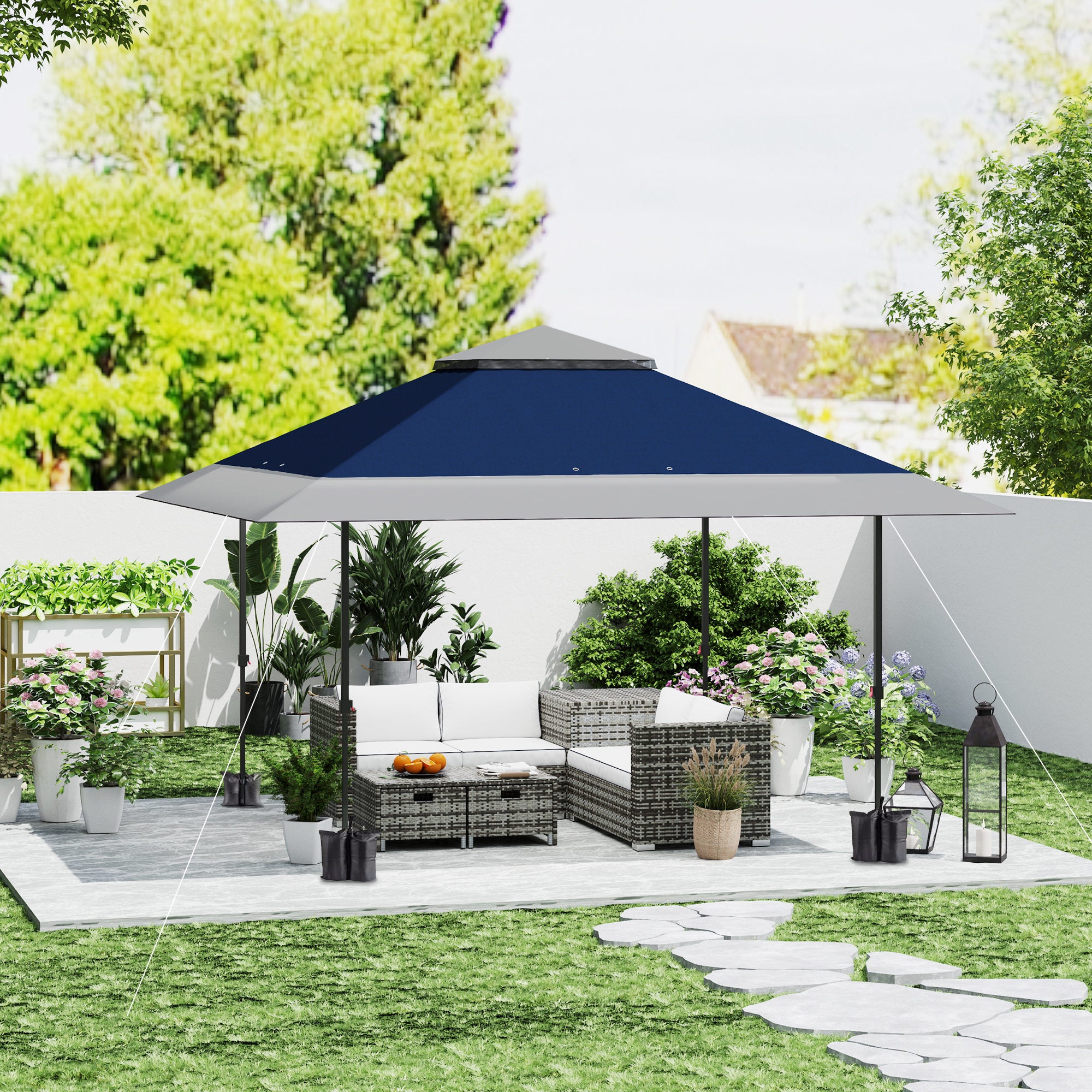 13' x 13' Pop Up Canopy Tent, UPF50+ Tents for Parties, Height Adjustable, with Wheeled Carry Bag and 4 Sand Bags, Navy