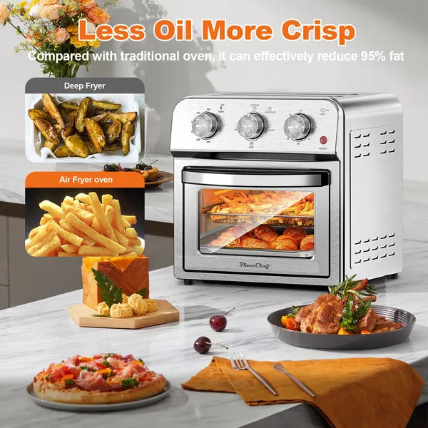 Family Size Air Fryer Toaster Oven Combo, 13QT, 360° Hot Air Circulation For Healthy Oil-Free Cooking, Multifunctional Convection Contertop Oven, Adjustable Time & Temp Control, Stainless Steel