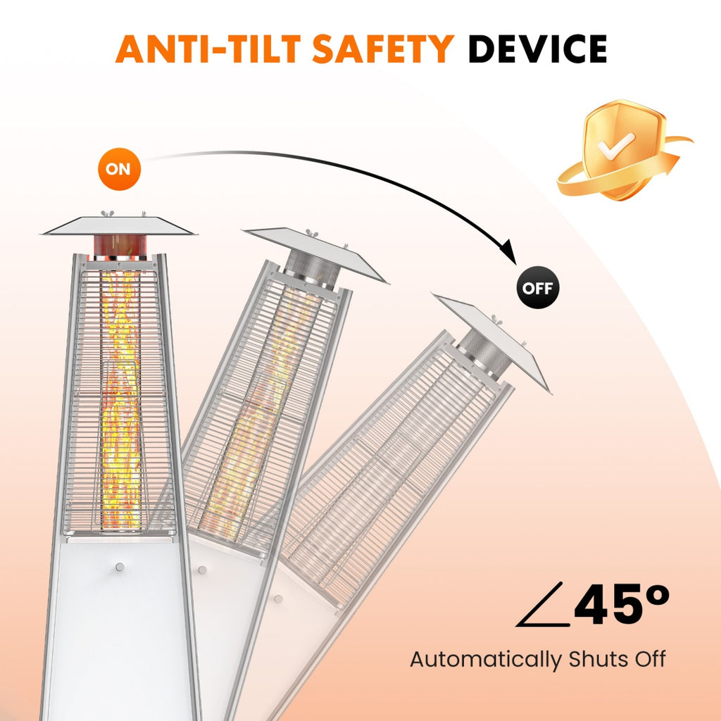 Pyramid Patio Heater, 48000 BTU Outdoor Heater With Wheels And Ignition, LED Propane Patio Heater