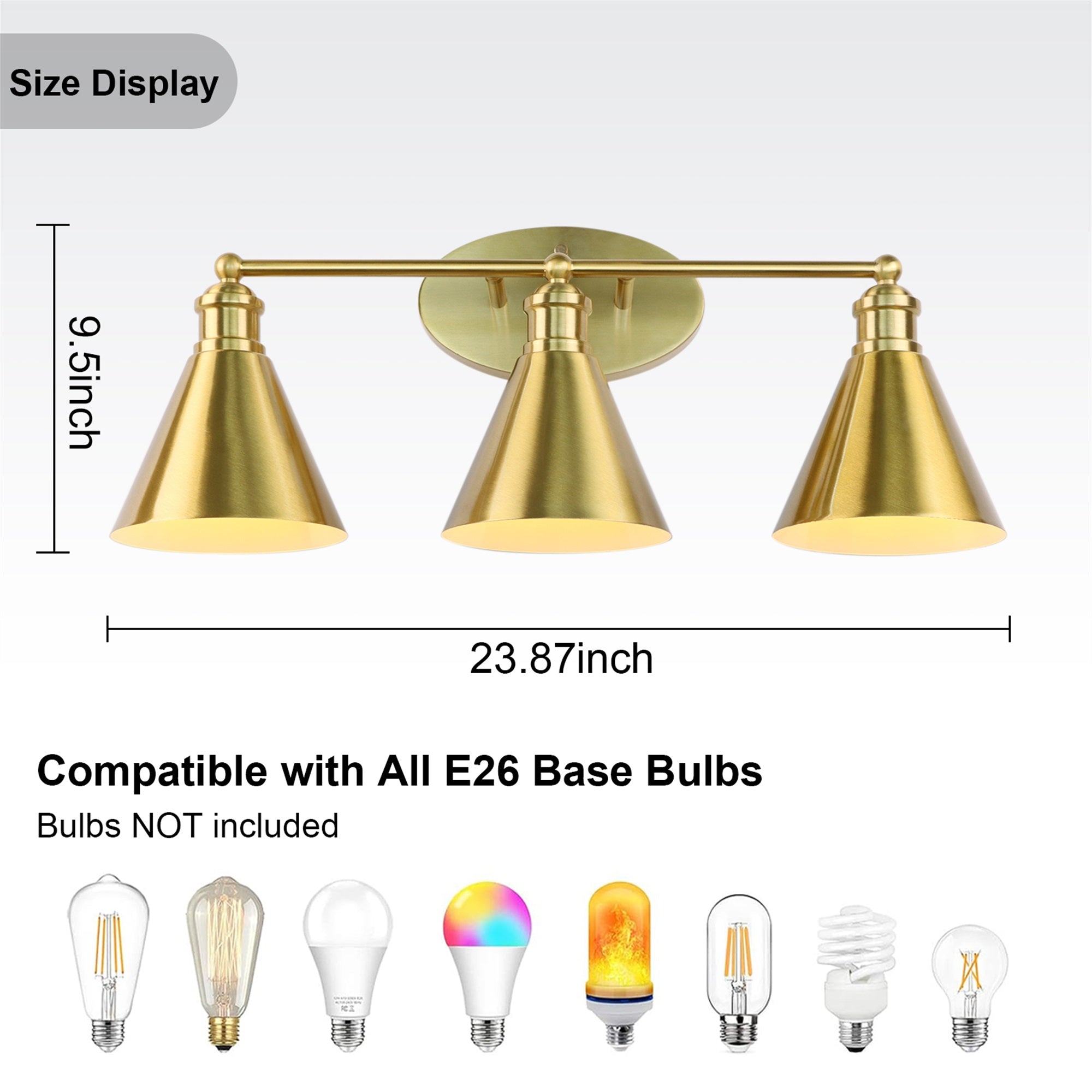 Bathroom 3 Light Lighting Fixtures Over Mirror, 24 Inch Gold Bathroom Anti-Rust Vanity Light For Bathroom Shower Toilet E26 Bulbs