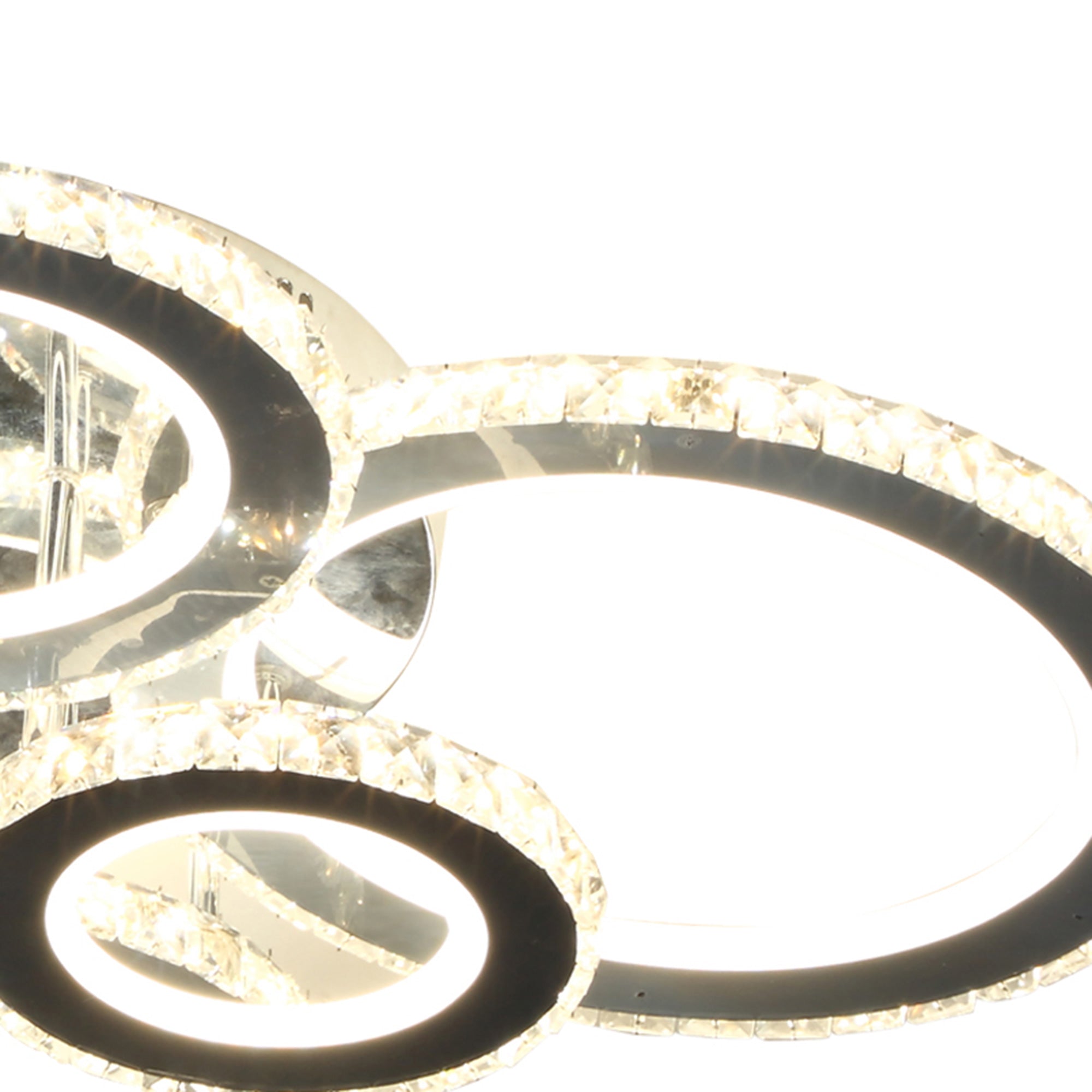 Elegant LED Chandelier with 6 Rings, Ceiling Light with Cool White Lighting for Living Room, Dining Room, or Bedroom, Silver