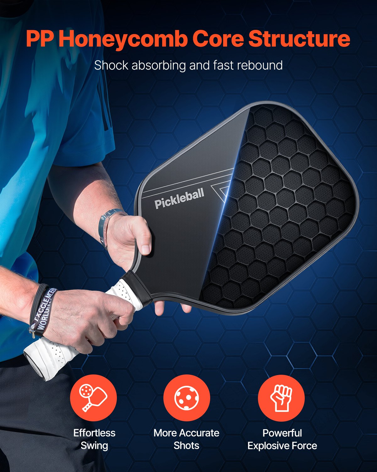 Pro Carbon Fiber Pickleball Paddle Honeycomb Core Racket For Adults Black