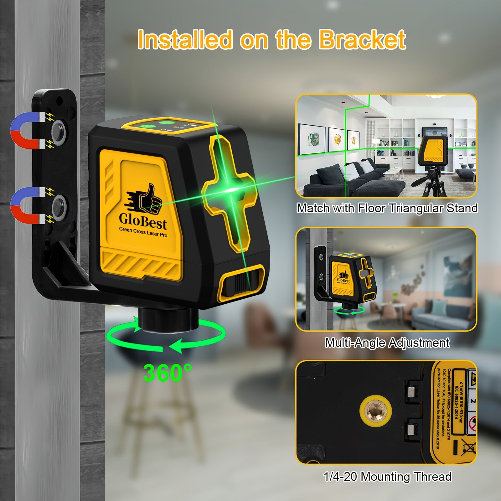 Laser Level, 100Ft Self Leveling Cross Line Lasers, Green Beam Leveler Tool, With Self-leveling, Manual, Pulse Mode, Lazer Level With 360 Degree Magnetic Base And Battery