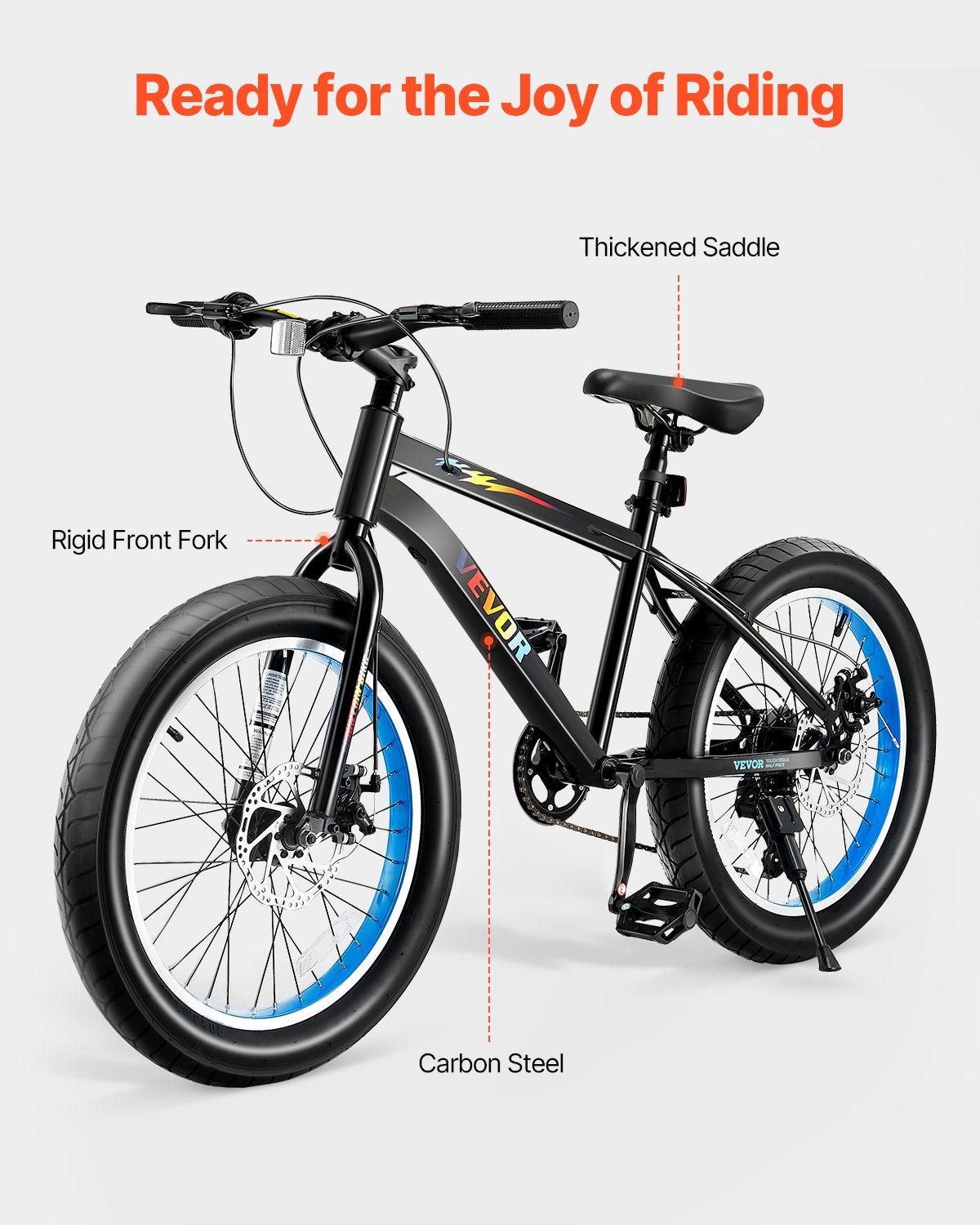 VEVOR Mountain Bike, 20 Inch MTB Bicycle With 7 Speeds SHIMANO Twist Shifting, Comfort Saddle, Dual Disc Brakes, High Carbon Steel Frame, Fat Tire Sport Cycling Bicycle For Trail Snow