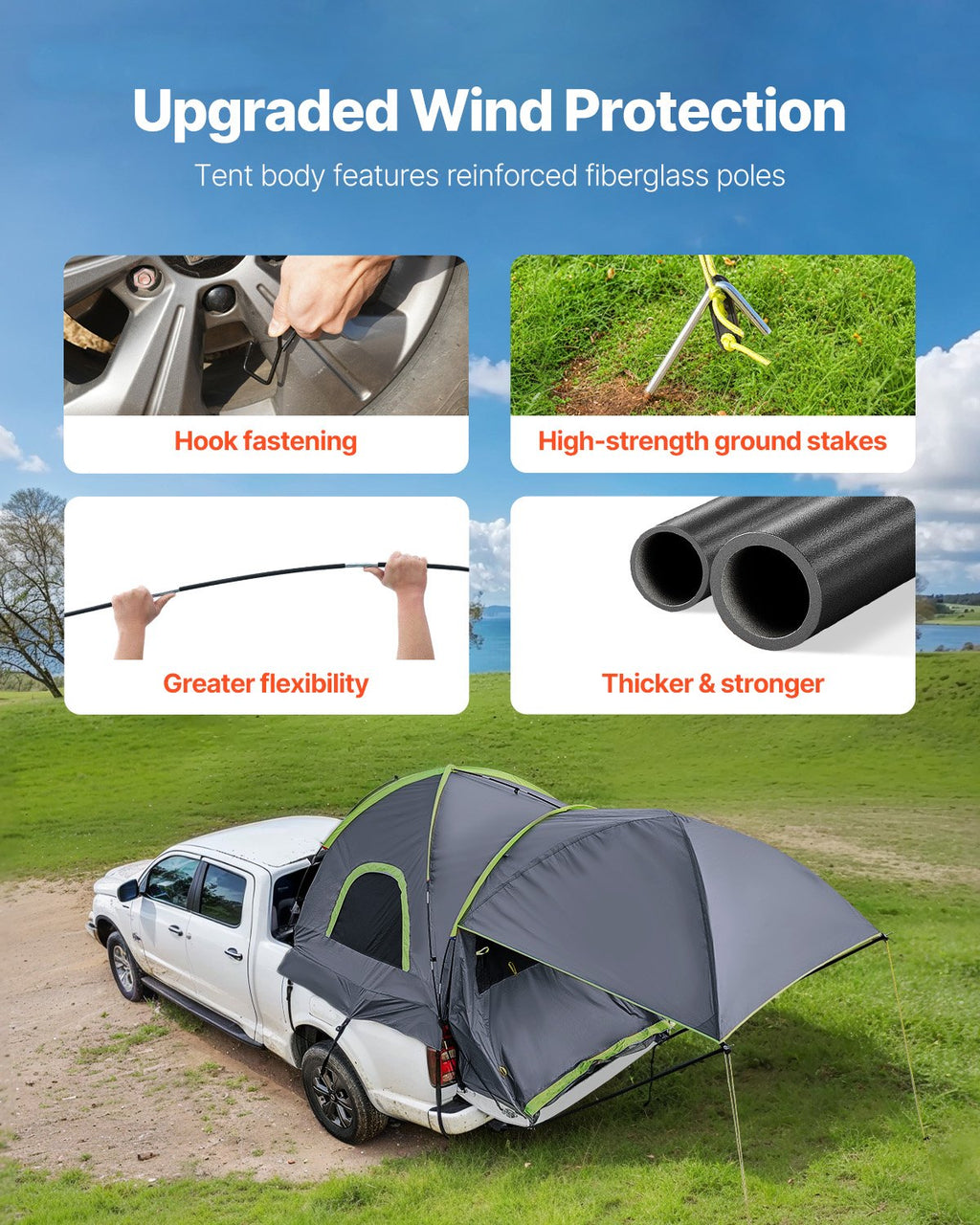 Pickup Truck Tent, Fits 8.0-8.2 Ft Truck Tents For Camping, Waterproof PU2000 2-3 Person Sleeping Truck Bed Tent, Sturdy Truck Bed Camper Shell With Expandable Awning, Rainfly, Storage Bag