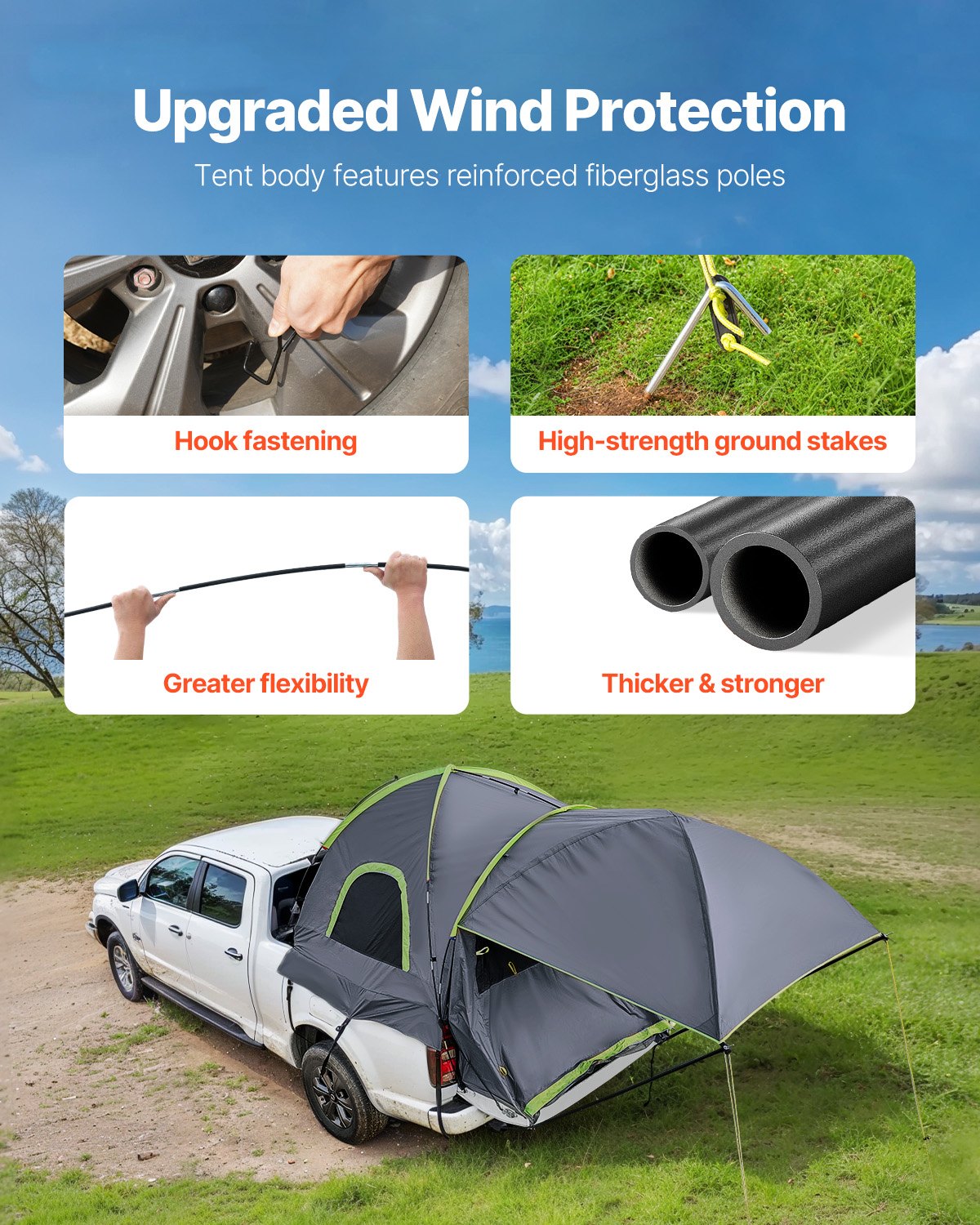 Pickup Truck Tent, Fits 8.0-8.2 Ft Truck Tents For Camping, Waterproof PU2000 2-3 Person Sleeping Truck Bed Tent, Sturdy Truck Bed Camper Shell With Expandable Awning, Rainfly, Storage Bag