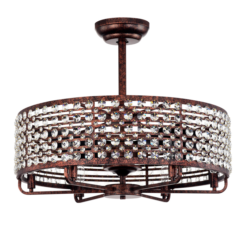 Dia 26.8 Inch Chandelier Ceiling Fan ,Crystal Shade Ceiling Fan With Remote Control,3 ABS Blade--4-light No Include Bulb