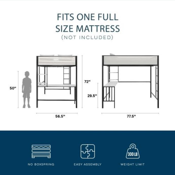 Axel Full Loft Bed With Desk & Shelves