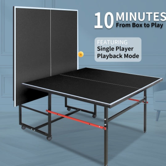 8ft Black Mid-Size Table Tennis Table Foldable & Portable Ping Pong Table Set For Indoor Games With Net, 2 Table Tennis Paddles And 3 Balls