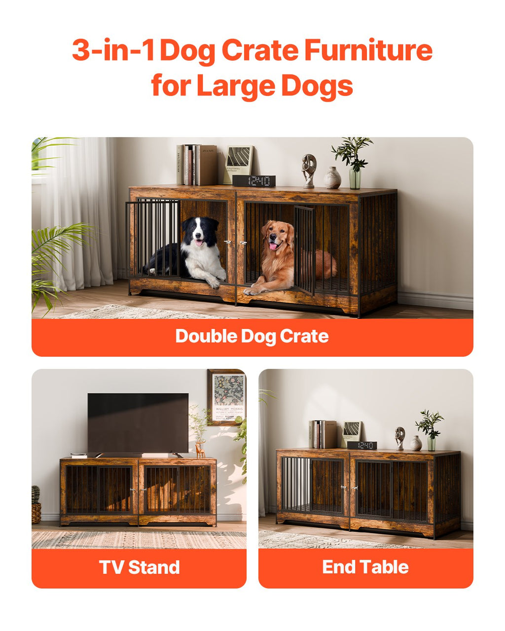 Dog Crate Furniture 75 In Indoor Wooden Dog Kennel With Divider And Tray