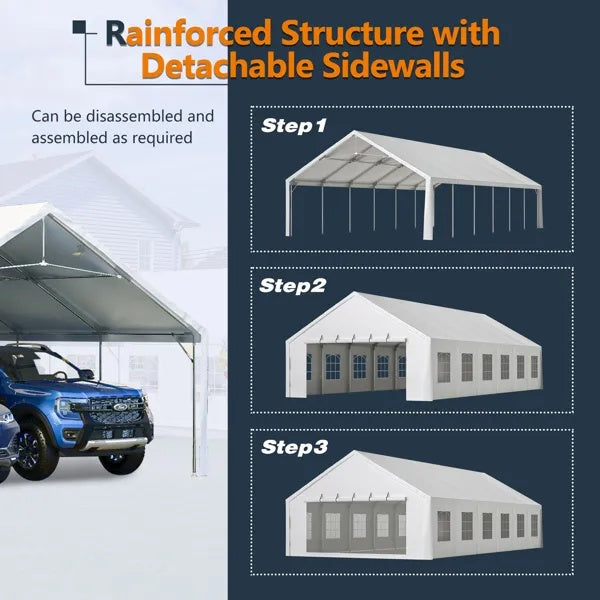20x40FT Party Tent Heavy Duty, Large Wedding Event Shelters With 3 Carry Bags & Removable Sidewalls, Outdoor Canopy Gazebo Commercial Tents For Parties Carport Camping Garden Patio
