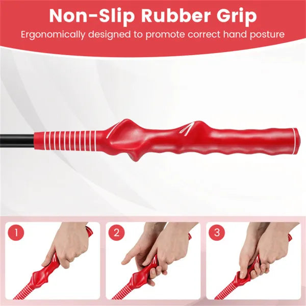 Portable Fiberglass Golf Swing Stick, Improve Grip & Shot Accuracy Golf Warm-Up Tool For Beginners & Pros-Red