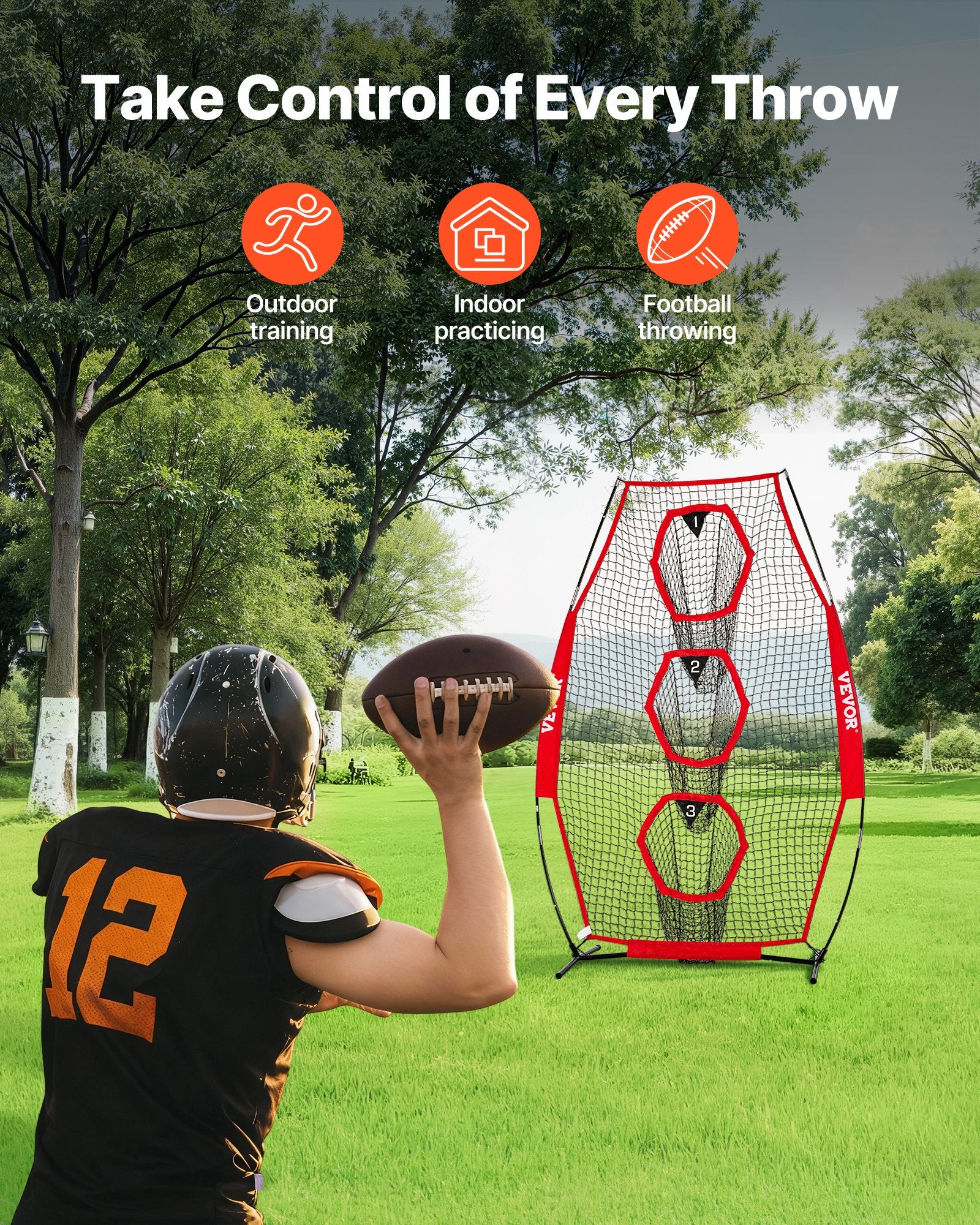 8 X 4 Inch Football Trainer Throwing Net, Training Throwing Target Practice Net With 5 Target Pockets, Knotless Net Includes Straps And Portable Carry Case, Improve QB Throwing Accuracy, Red