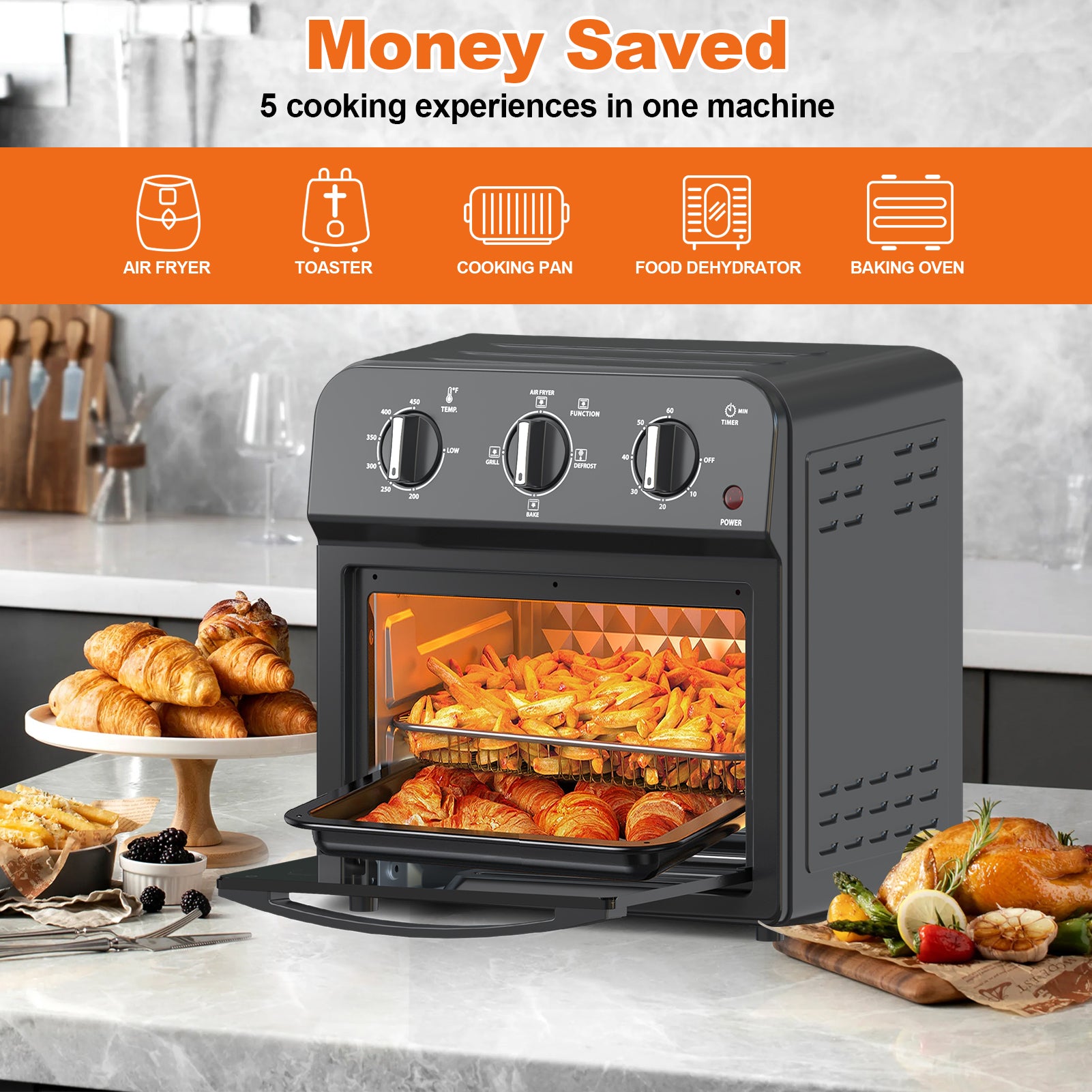 Family Size Air Fryer Toaster Oven Combo,13QT,Hot Air Circulation For Healthy Oil-Free Cooking, Multifunctional Convection Contertop Oven, Adjustable Time & Temp Control