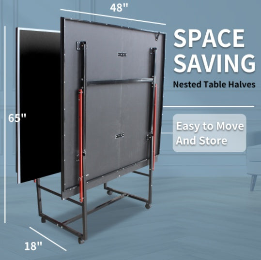 8ft Black Mid-Size Table Tennis Table Foldable & Portable Ping Pong Table Set For Indoor Games With Net, 2 Table Tennis Paddles And 3 Balls