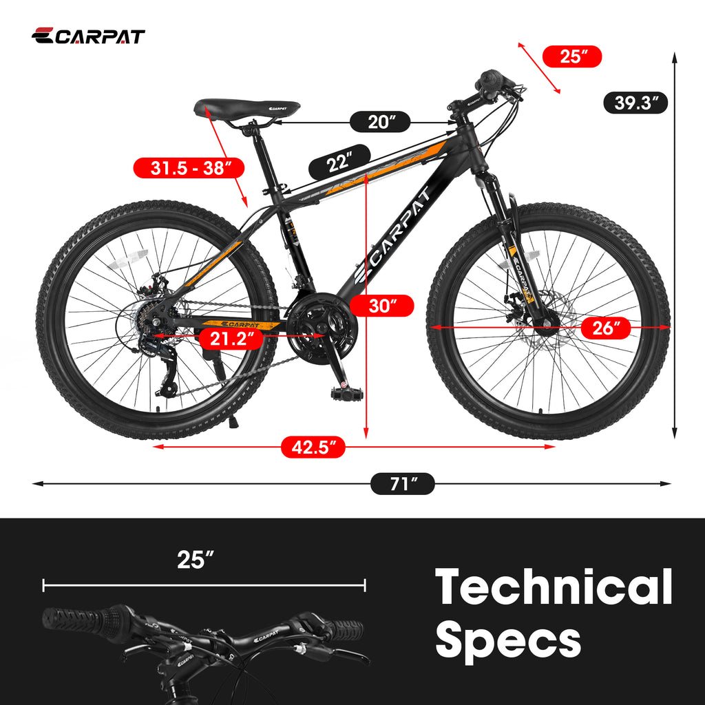 S26102 26 Inch Mountain Bike, Shimano 21 Speeds With Mechanical Disc Brakes, High-Carbon Steel Frame, Suspension Bikes Mountain Bicycle For Teenagers