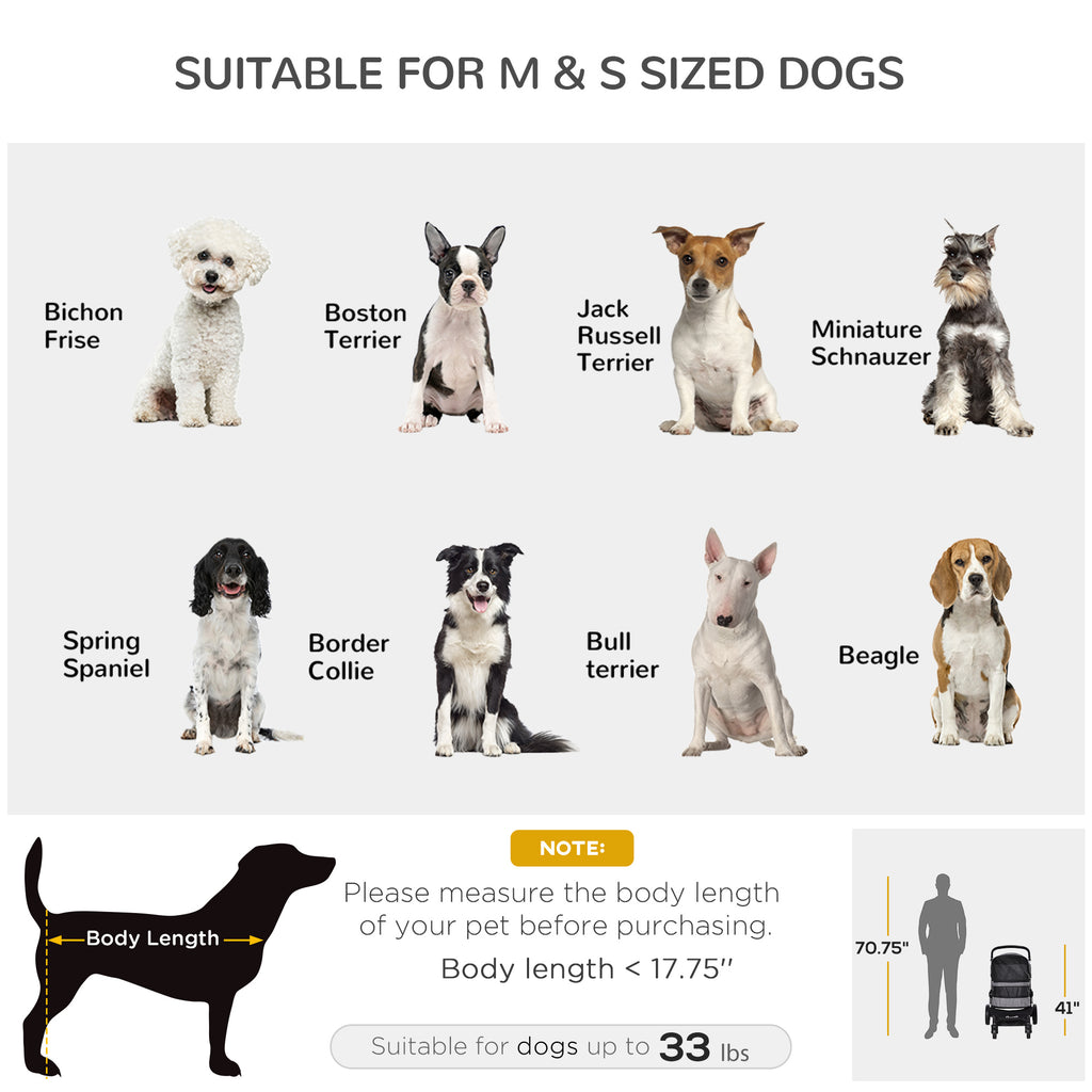 Pet Stroller Foldable Dog Cat Travel Carriage with Adjustable Handlebar PVC Wheel Brake Storage Bag Window Safety Leash