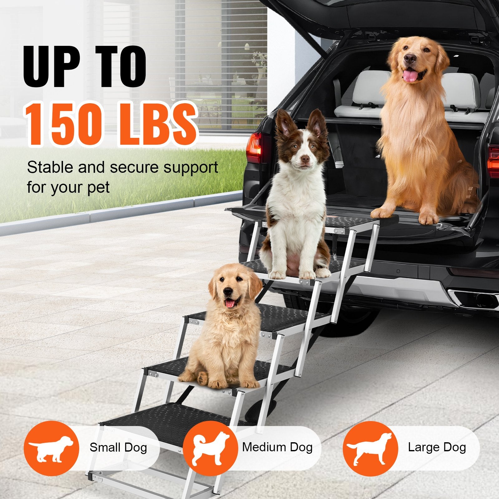 Dog Stair For Cars 5-step Folding Dog Steps Aluminum Loads Up To 150 Lbs