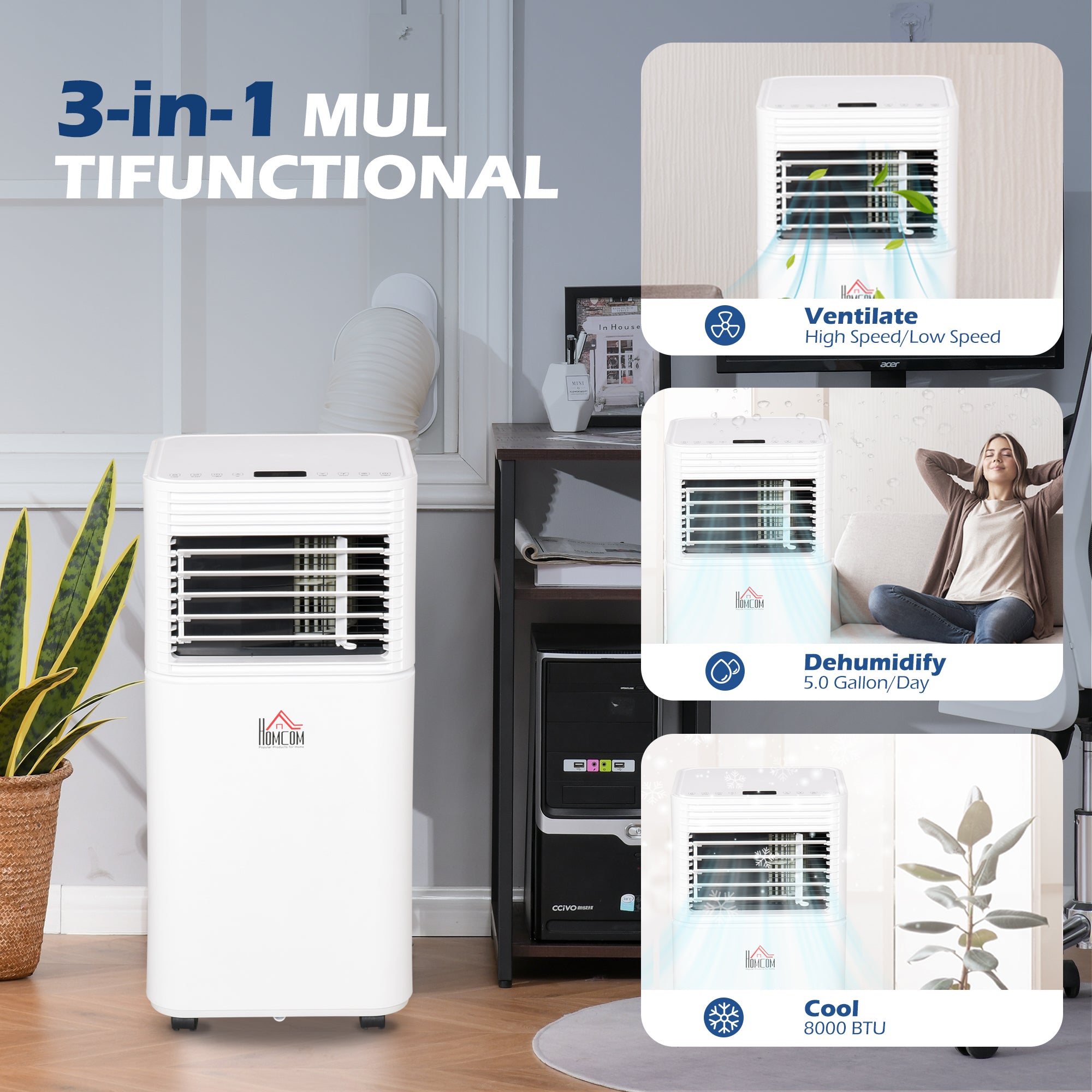 Portable Air Conditioner 7000BTU Remote Fan Modes 24 Hour Timer Auto Off