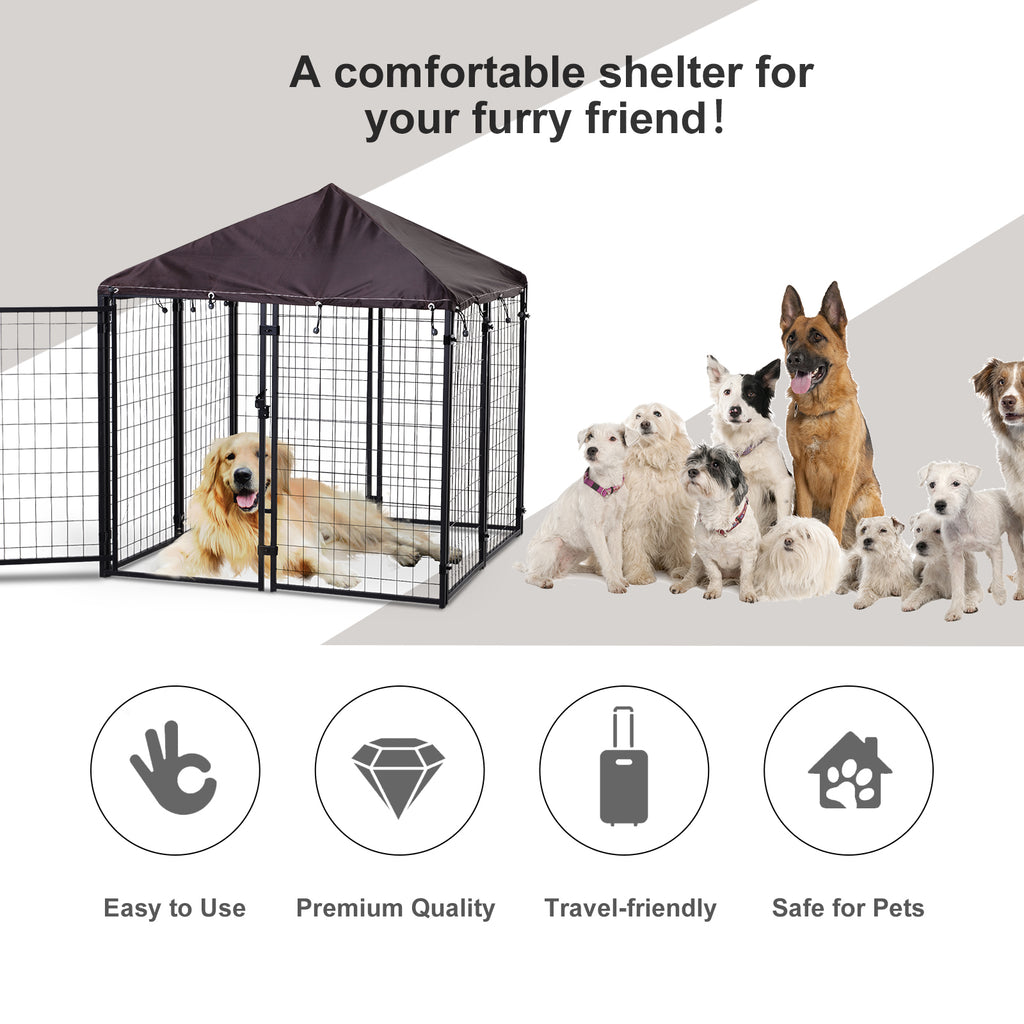 4.6' x 4.6' x 5' Outdoor Dog Kennel, Welded Wire Heavy Duty Dog Run, Dog Kennel Outside with Waterproof & UV Resistant Cover, for S&M Dogs, Black