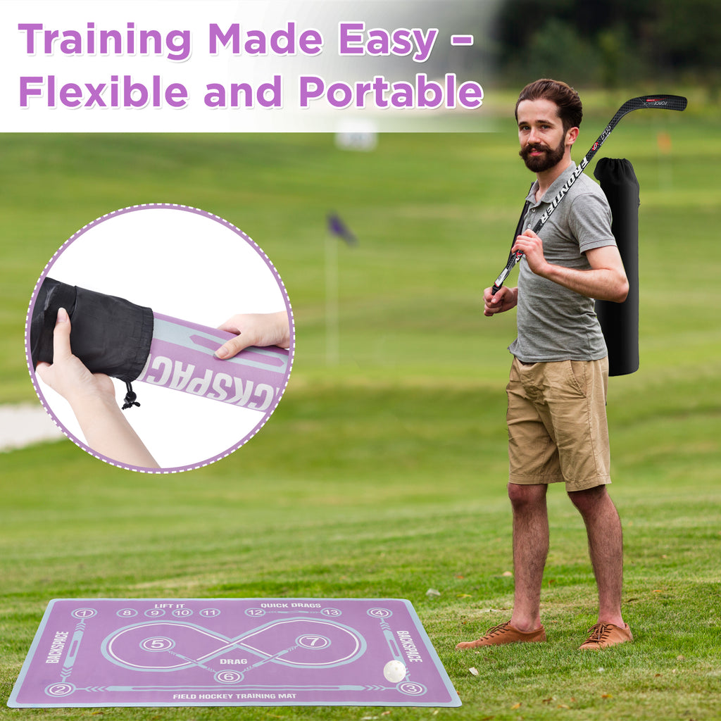 Machine Washable Hockey Training Mat - 59 X 35 Inch Stickhandling Practice Surface For Beginners - Indoor Visual Hockey Skills Trainer For Youth - Anti-Slip Rubber Base - Gentle Cycle Only.
