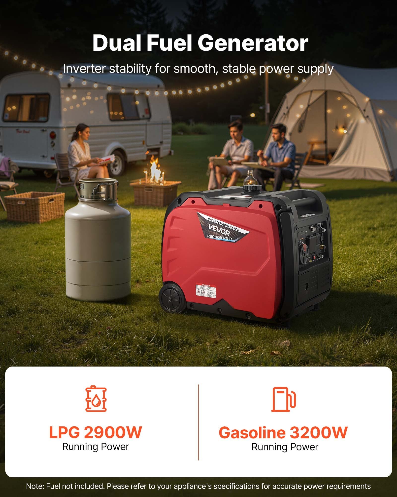 Inverter Generator, 4200W Peak Watt Quiet Inverter Generator, Dual Fuel Inverters Generators For Home Outdoor, Gas & LPG Powered, Stable Power, CO Sensor, RV Ready 8.3A Outlet, Long Run Time