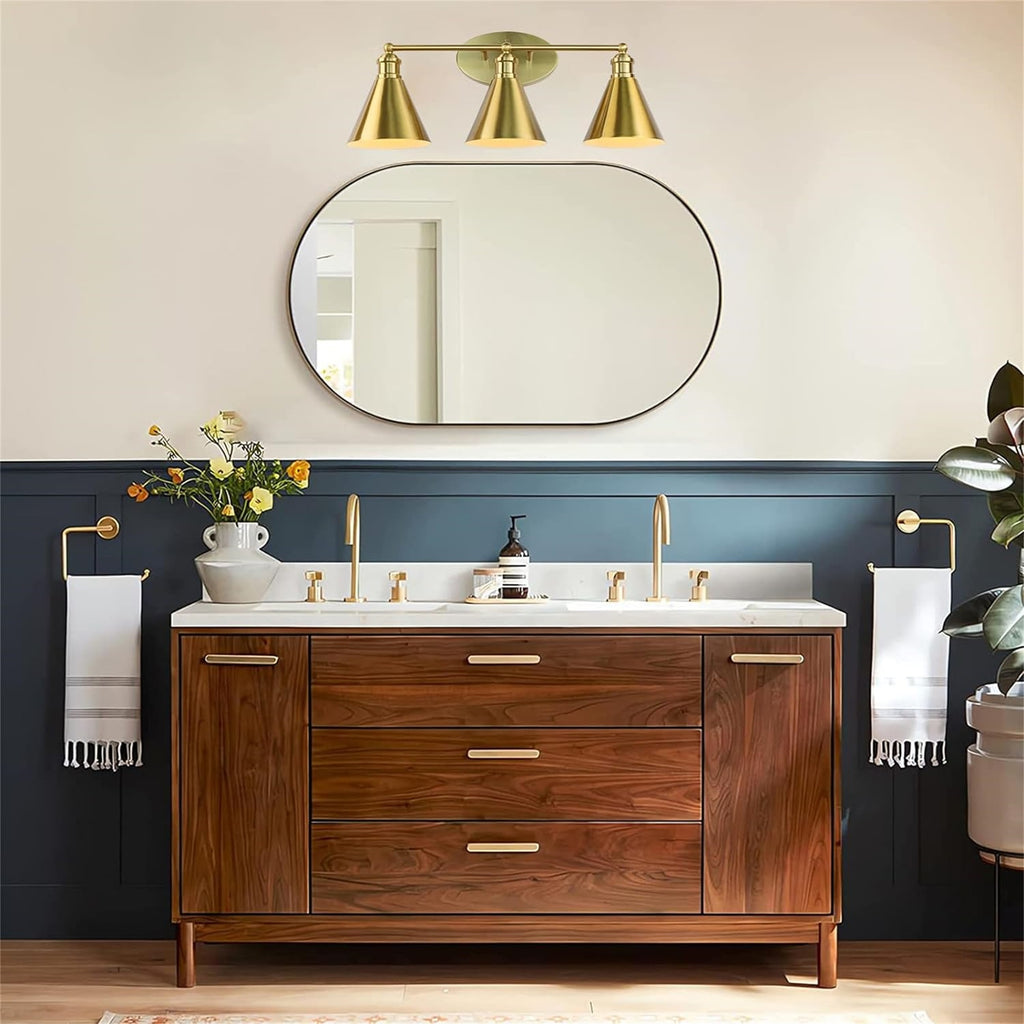 Bathroom 3 Light Lighting Fixtures Over Mirror, 24 Inch Gold Bathroom Anti-Rust Vanity Light For Bathroom Shower Toilet E26 Bulbs