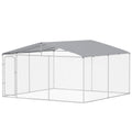 Dog Kennel Outdoor Dog Run w/ Canopy, 13' x 13' x 7.5'