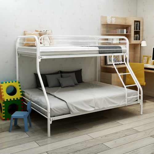 Twin-Over-Full Metal Bunk Bed, Heavy Duty Bunk Bed,Easy Assembly With Enhanced Upper-Level Guardrail, White