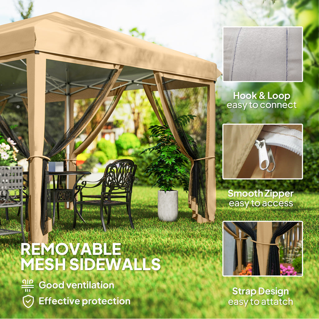 10' x 20' Pop Up Canopy Tent with Netting, Heavy Duty Instant Sun Shelter, Large Tents for Parties with Carry Bag for Outdoor, Garden, Patio, Beige