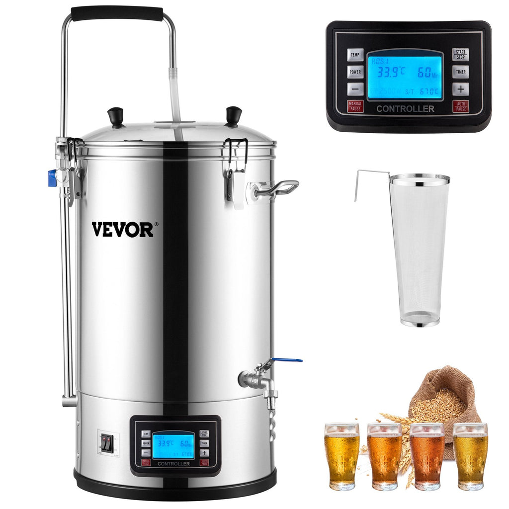Electric Brewing System, 9.2 Gal/35 L Brewing Pot, All-in-One Home Beer Brewer W/Pump, Mash Boil Device W/Panel, Auto/Manual Mode 100-1800W Power 25-100℃ Temp 1-180 Min Timer Recipe Memory