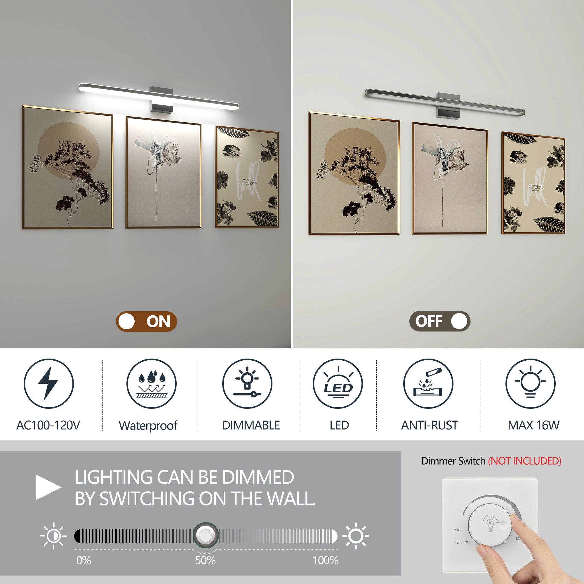 Modern LED Vanity Lights For Bathroom 32IN 16W Daylight White Chrome Light Fixtures Bathroom Lights Over Mirror Vanity Lighting Fixtures Vanity Light