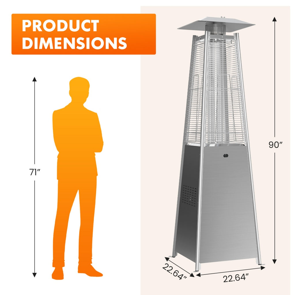 Pyramid Patio Heater, 48000 BTU Outdoor Heater With Wheels And Ignition, LED Propane Patio Heater