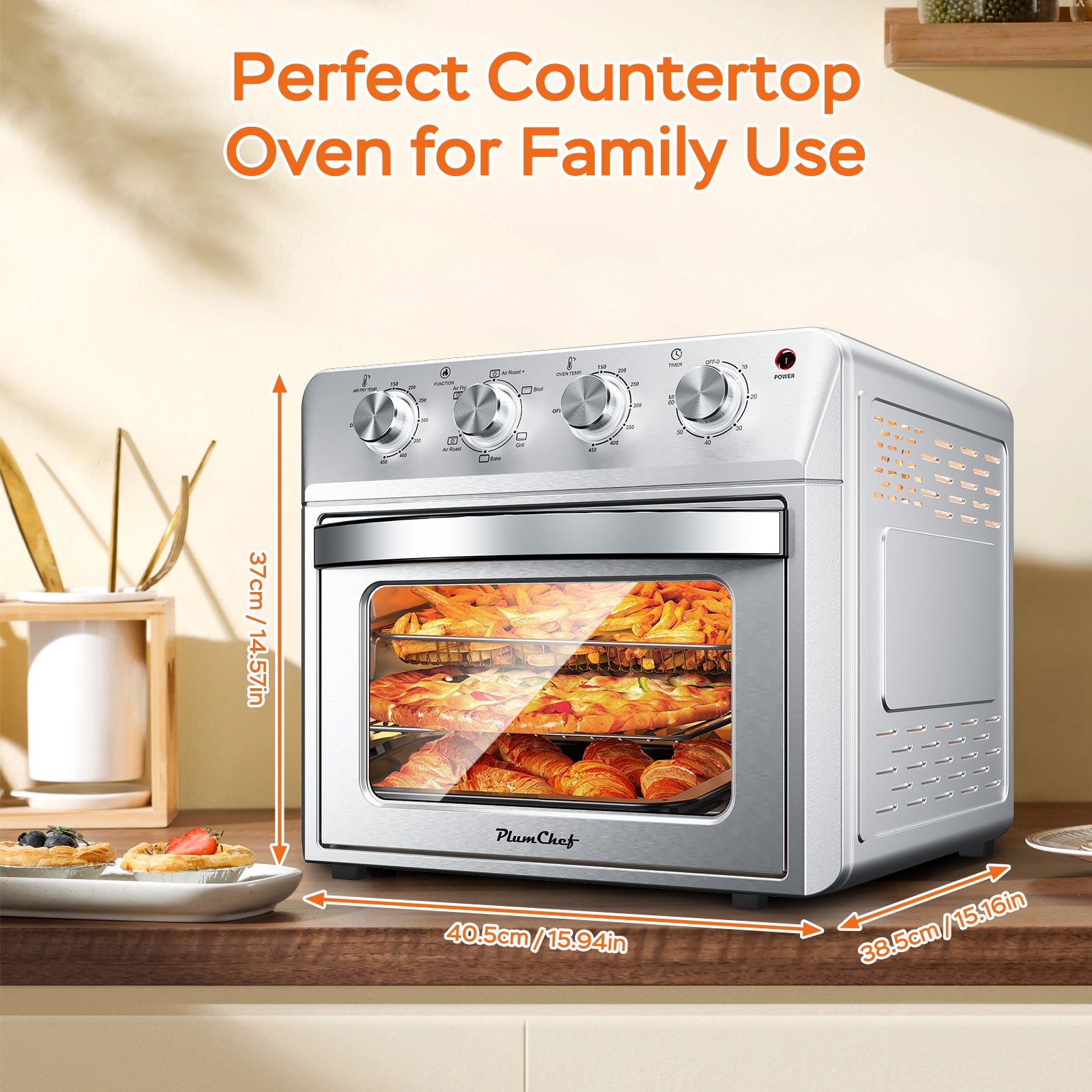 27.5QT 6-in-1 Air Fryer Toaster Oven, 6-Slice, Countertop Convection Oven, Air Frying, Baking, Roasting, Broiling & Grilling, 1600W, Sliver