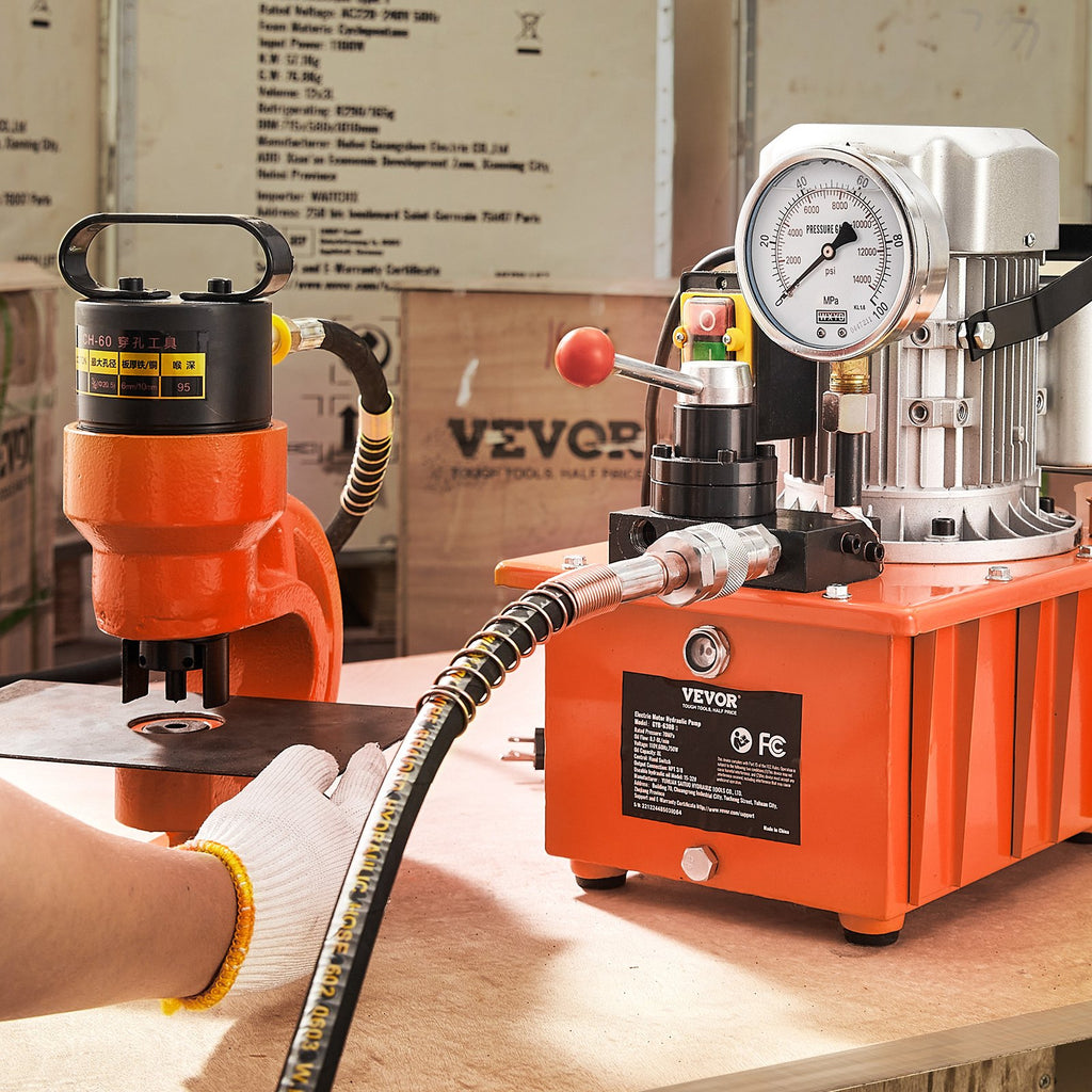 Electric Hydraulic Pump, 10000 PSI 750W 110V, 488 In³/8L Capacity, Double Acting Manual Valve, Electric Driven Hydraulic Pump Power Pack Unit With Lever Switch For Punching/Bending/Jack Machines