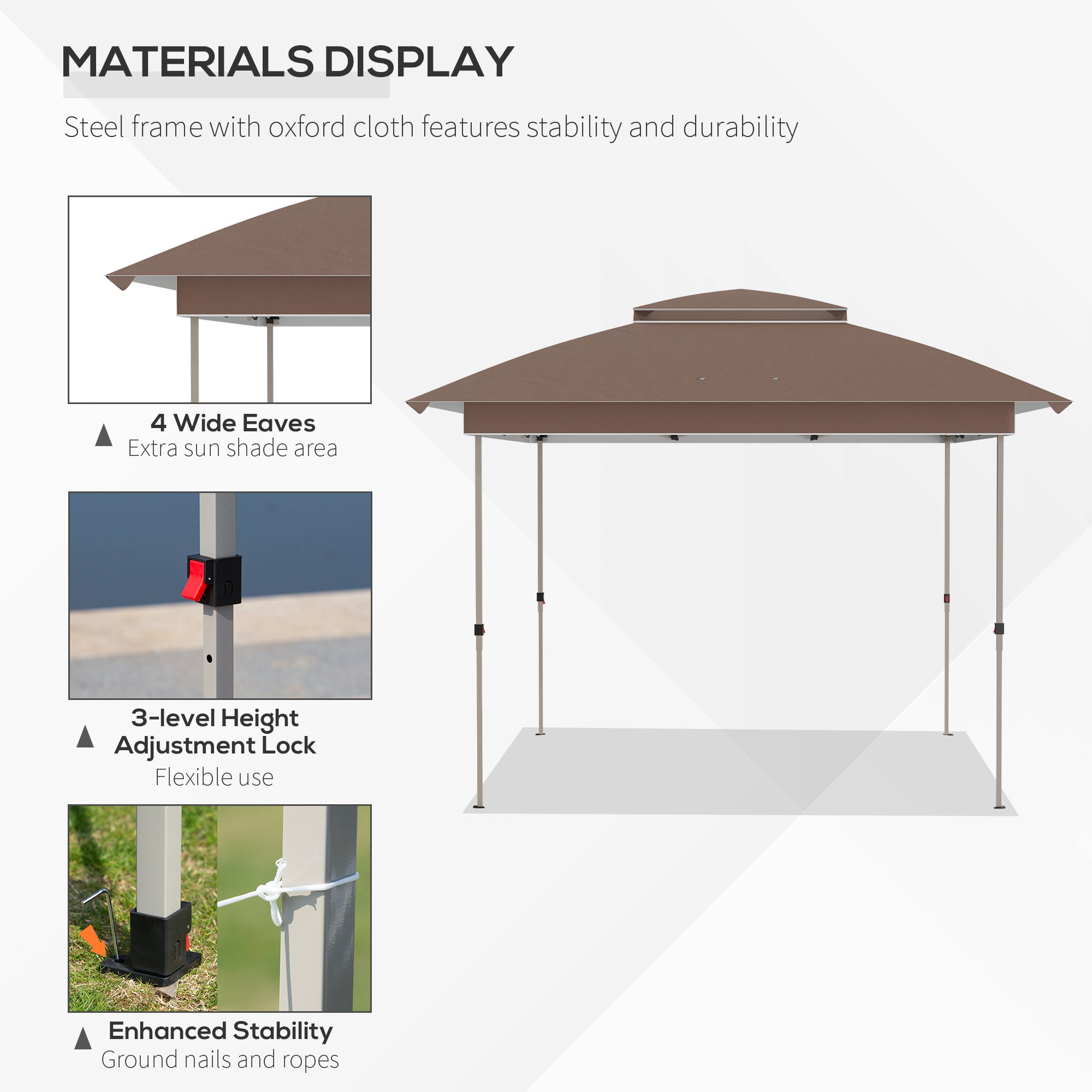 12' x 12' Pop Up Canopy Tent with Netting and Carry Bag, Instant Sun Shelter with 137 sq.ft Shade, Tents for Parties, Height Adjustable, for Outdoor, Garden, Patio, Khaki